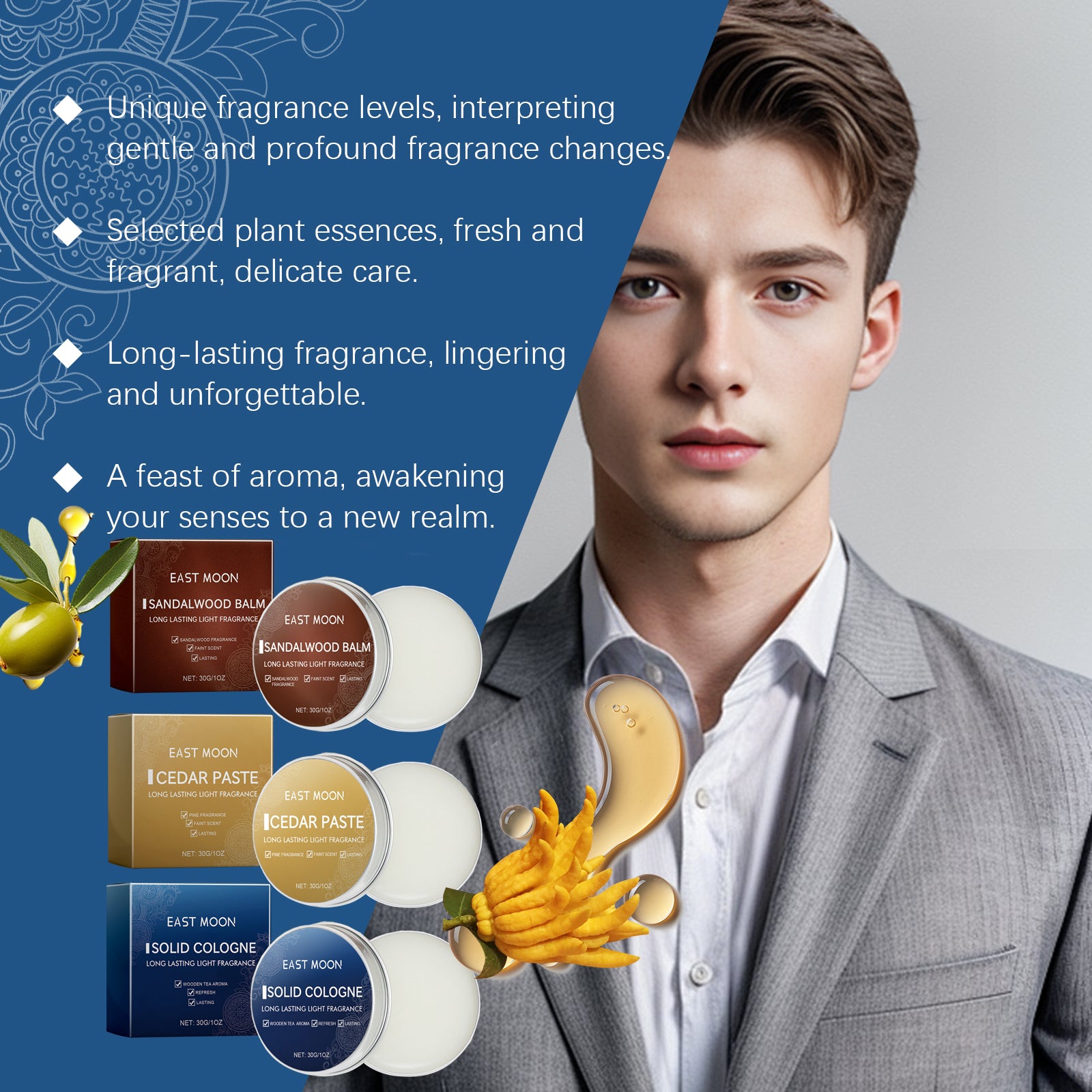 East Moon Solid Incense Cream (Men's Sandalwood Scent) Men's Charm Solid Incense Cream Is Fresh And Natural, Carrying It With You For A Long-Lasting Fragrance