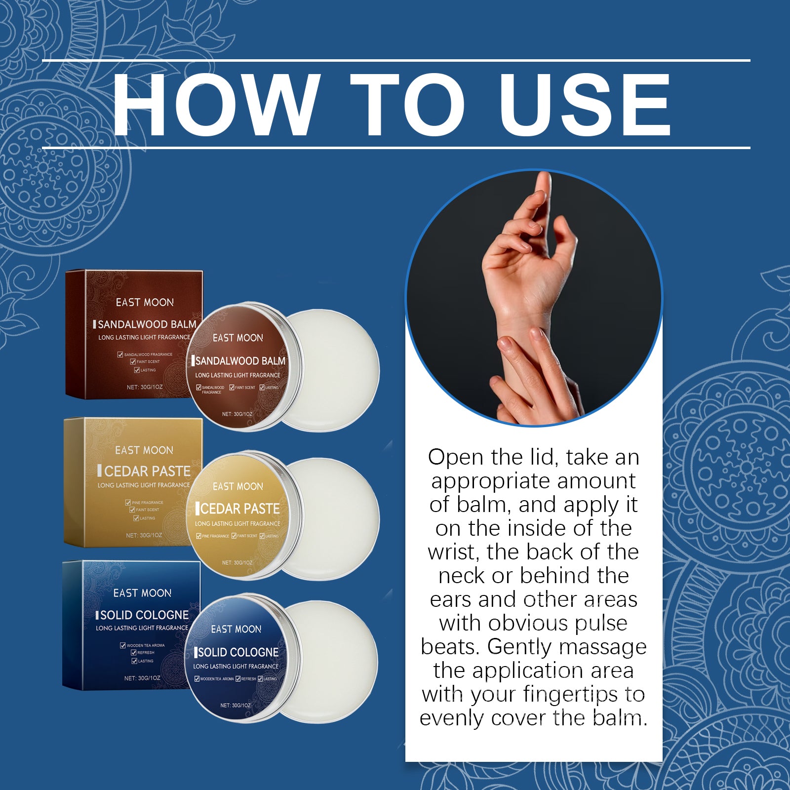 East Moon Solid Incense Cream (Men's Sandalwood Scent) Men's Charm Solid Incense Cream Is Fresh And Natural, Carrying It With You For A Long-Lasting Fragrance