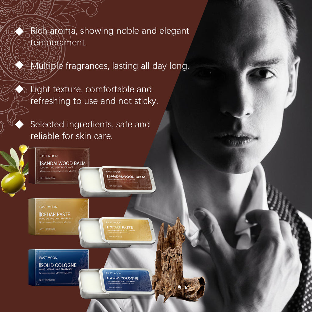 East Moon Men's Solid Balm (Cologne) Portable Solid Balm, Carry It Around For A Long Time, Refreshing And Non-Greasy Scent