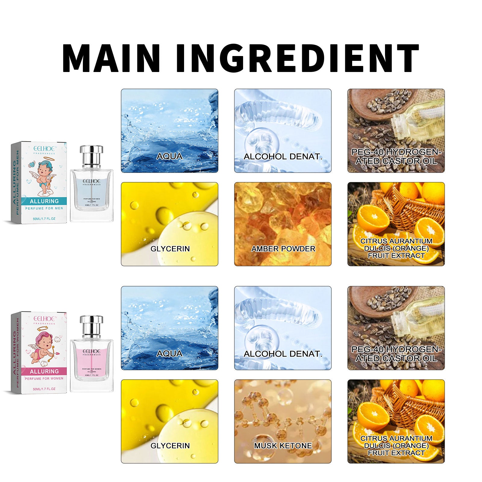 EELHOE Glamor Perfume, Long-Lasting Light Fragrance Fresh Natural Niche Fragrance Wrist Behind Ear Perfume