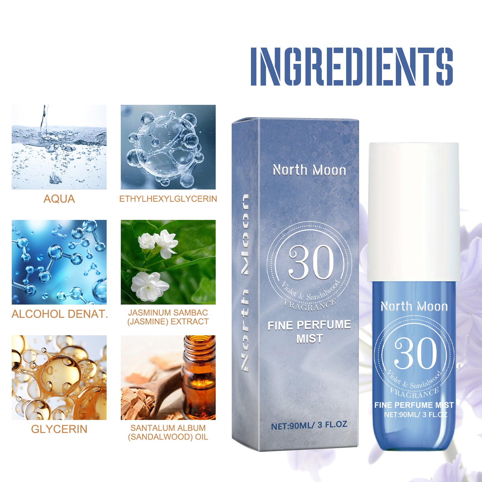 North Moon Violet Perfume Spray, Fresh Light Fragrance Behind Ears And Wrist Lasting Charm Perfume