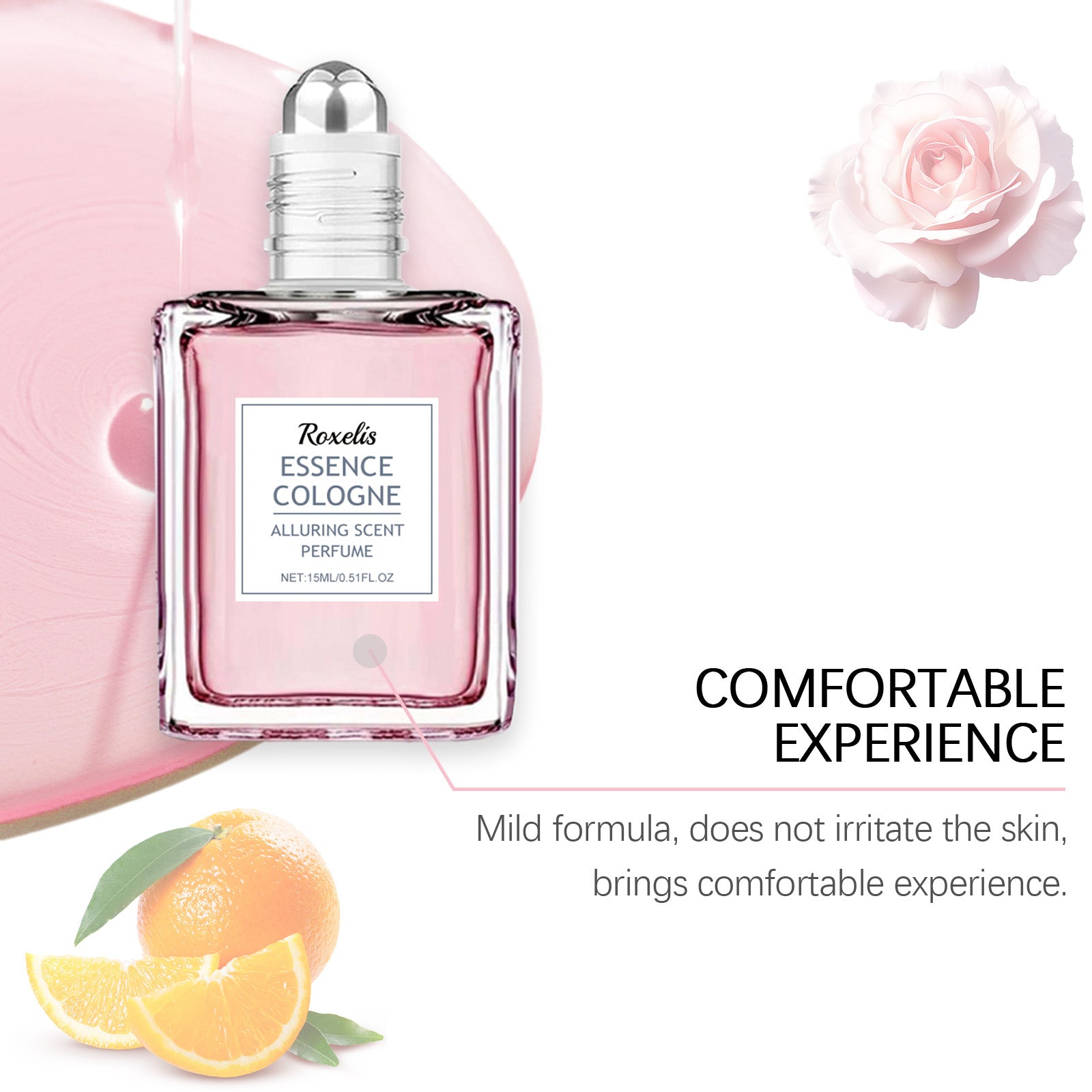 Roxelis Pink Rose Fragrance Essential Oil, Mild Natural Fresh Fragrance Fragrance Portable Women's Eau De Toilette