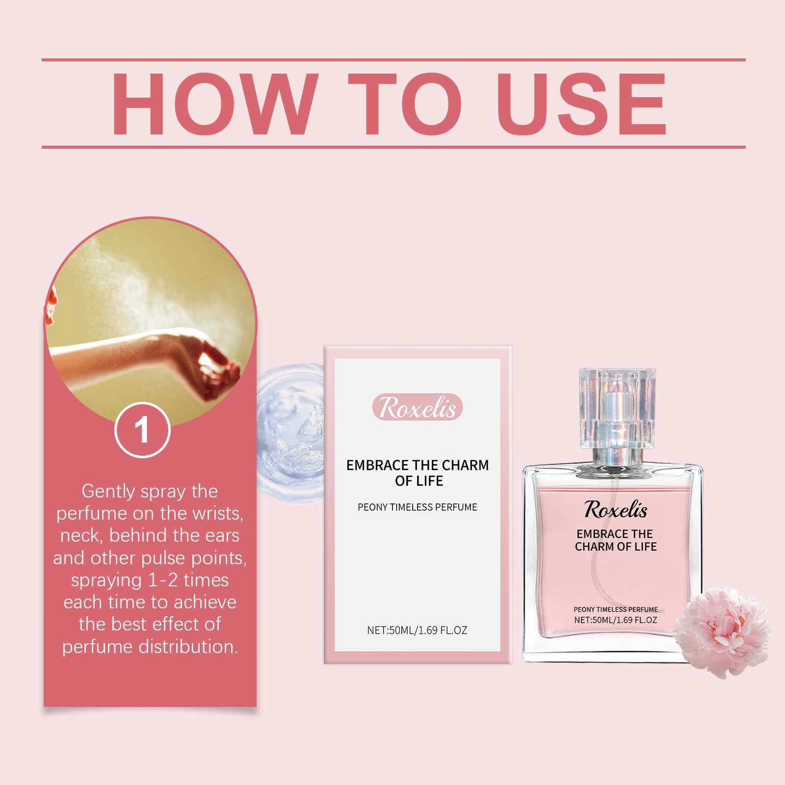 Roxelis Peony Fragrance Eternal Perfume Natural Fragrance Release Charm Lasting Fragrance Light Elegant Charm Dating Atmosphere Perfume