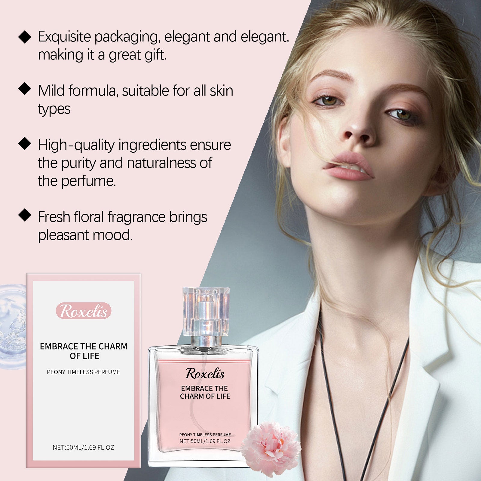 Roxelis Peony Fragrance Eternal Perfume Natural Fragrance Release Charm Lasting Fragrance Light Elegant Charm Dating Atmosphere Perfume