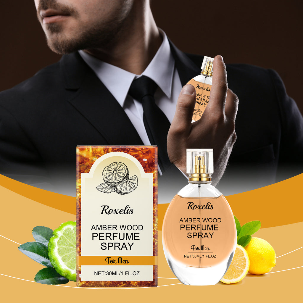 Roxelis Amber Wood Perfume Spray Fresh Scent Exudes Charm Amber Natural Light Long-Lasting Portable Perfume