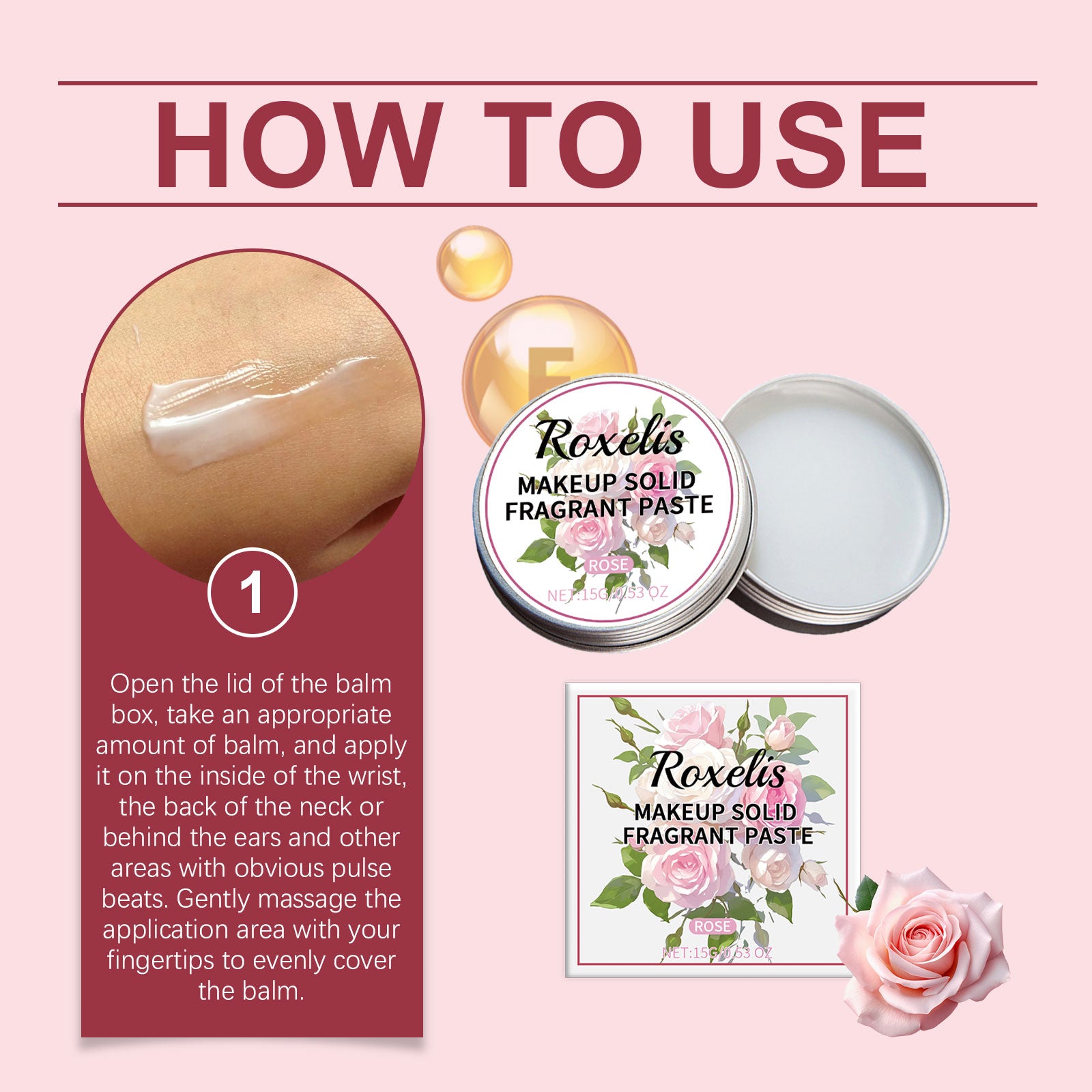 Roxelis Solid Rose Balm Fresh, Light Scent, Lasting Lasting Everyday Date Charming Charm Portable Solid Balm