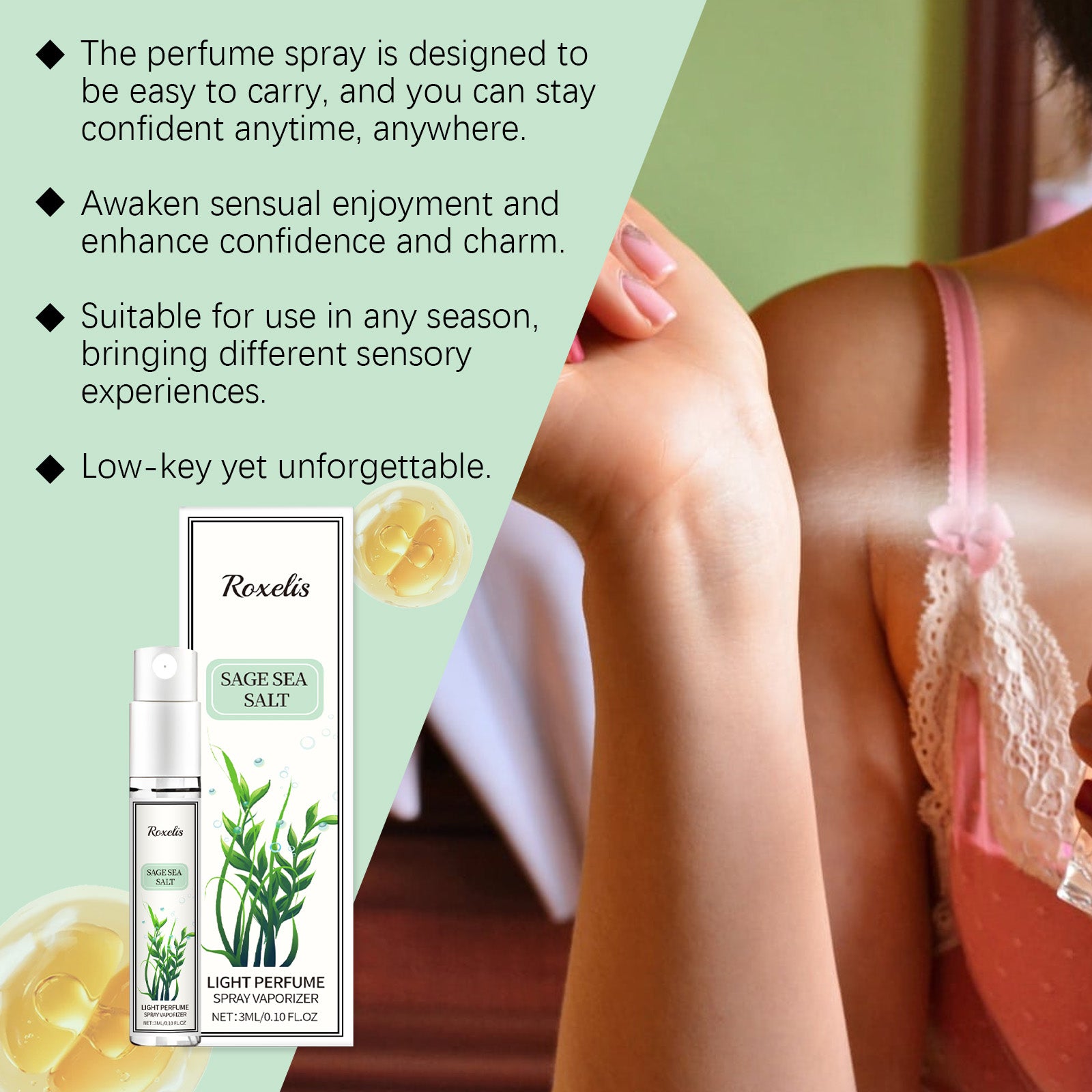Roxelis Sage Sea Salt Eau De Parfum Spray Mild Lasting Charm Fresh Non-Sticky Light Fragrance