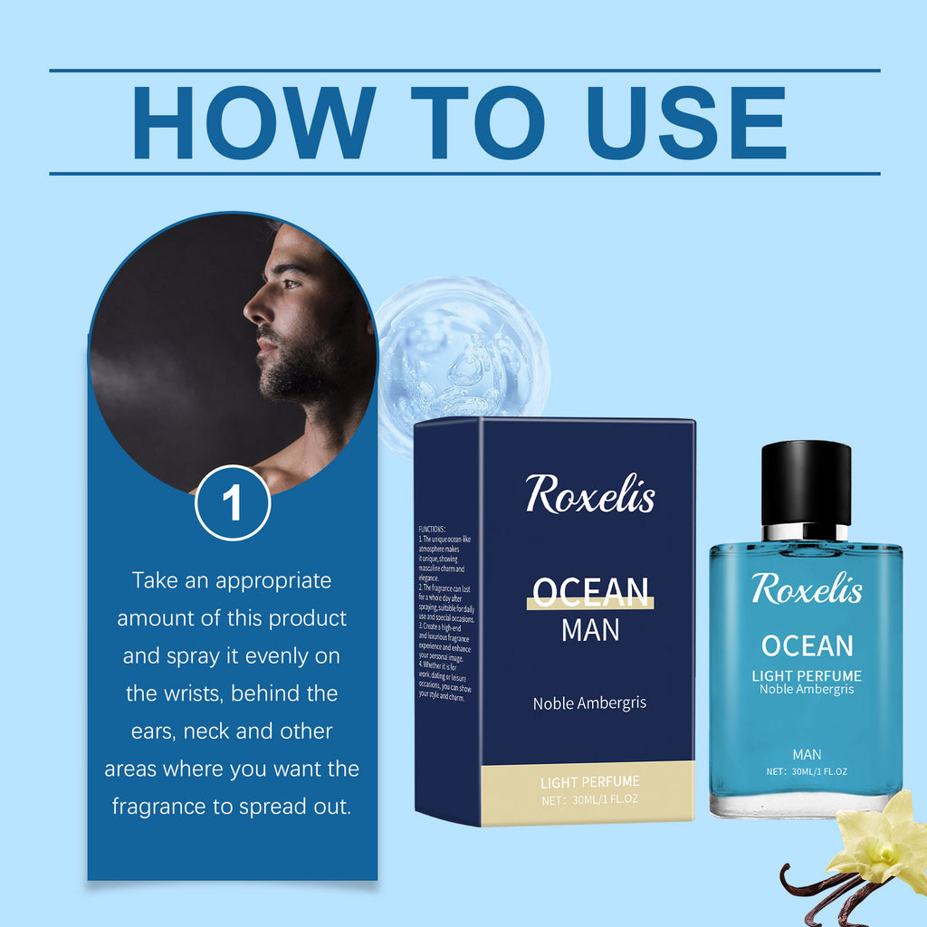 Roxelis Ambergris Blue Ocean Perfume Men's Charm Atmosphere Permanent Light Fragrance Ocean Blue Notes
