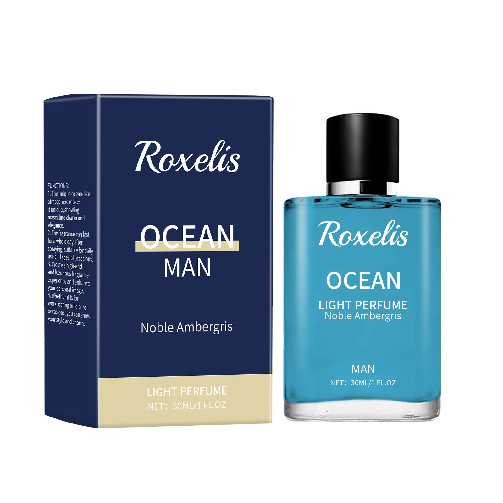Roxelis Ambergris Blue Ocean Perfume Men's Charm Atmosphere Permanent Light Fragrance Ocean Blue Notes