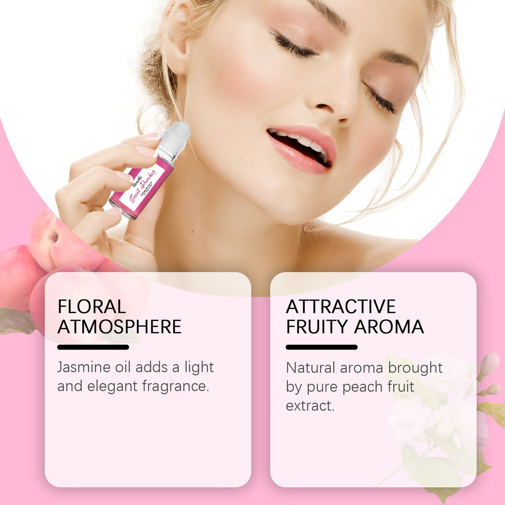 Roxelis Peach Pink Ball Perfume, Small Fresh Roller Perfume Fresh Light Fruit Peach Ball Perfume