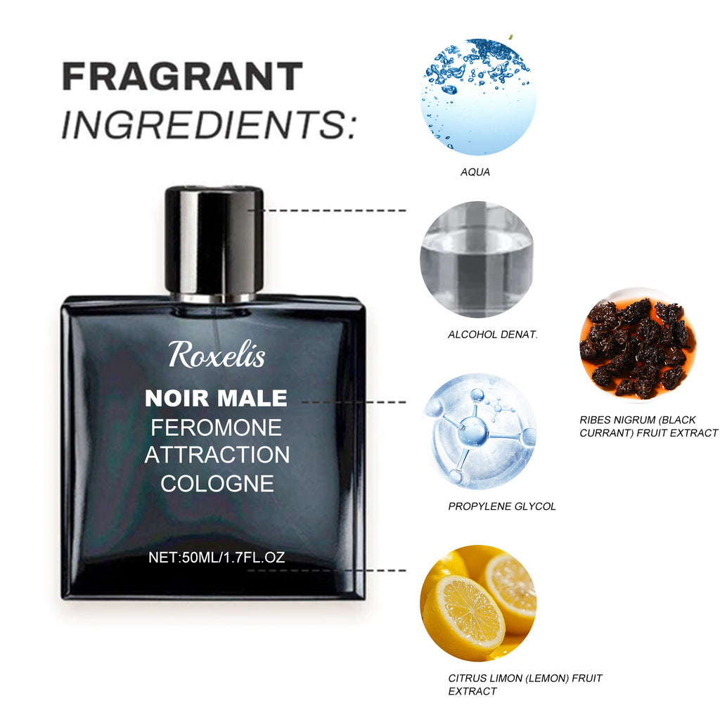 Roxelis Noir Male Feromone Attraction Cologne, Fragrance Refreshing Mild Not Pungent Lasting Fragrance Release Charm Date Atmosphere Perfume