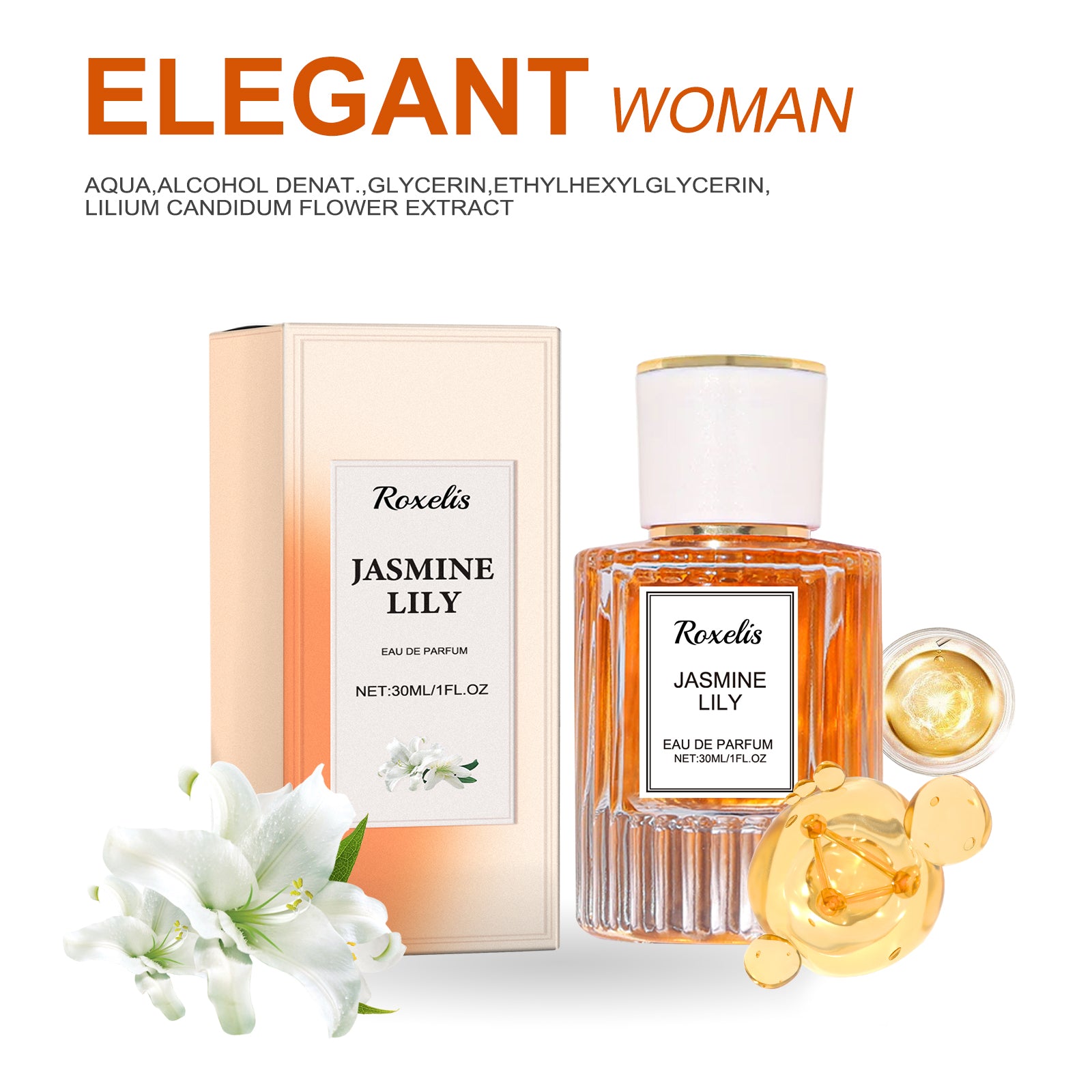 Roxelis Lily Women Pheromone Perfume, Wrist Behind Ear Neck Natural Long-Lasting Light Fragrance Delicate Elegance Exudes Feminine Charm
