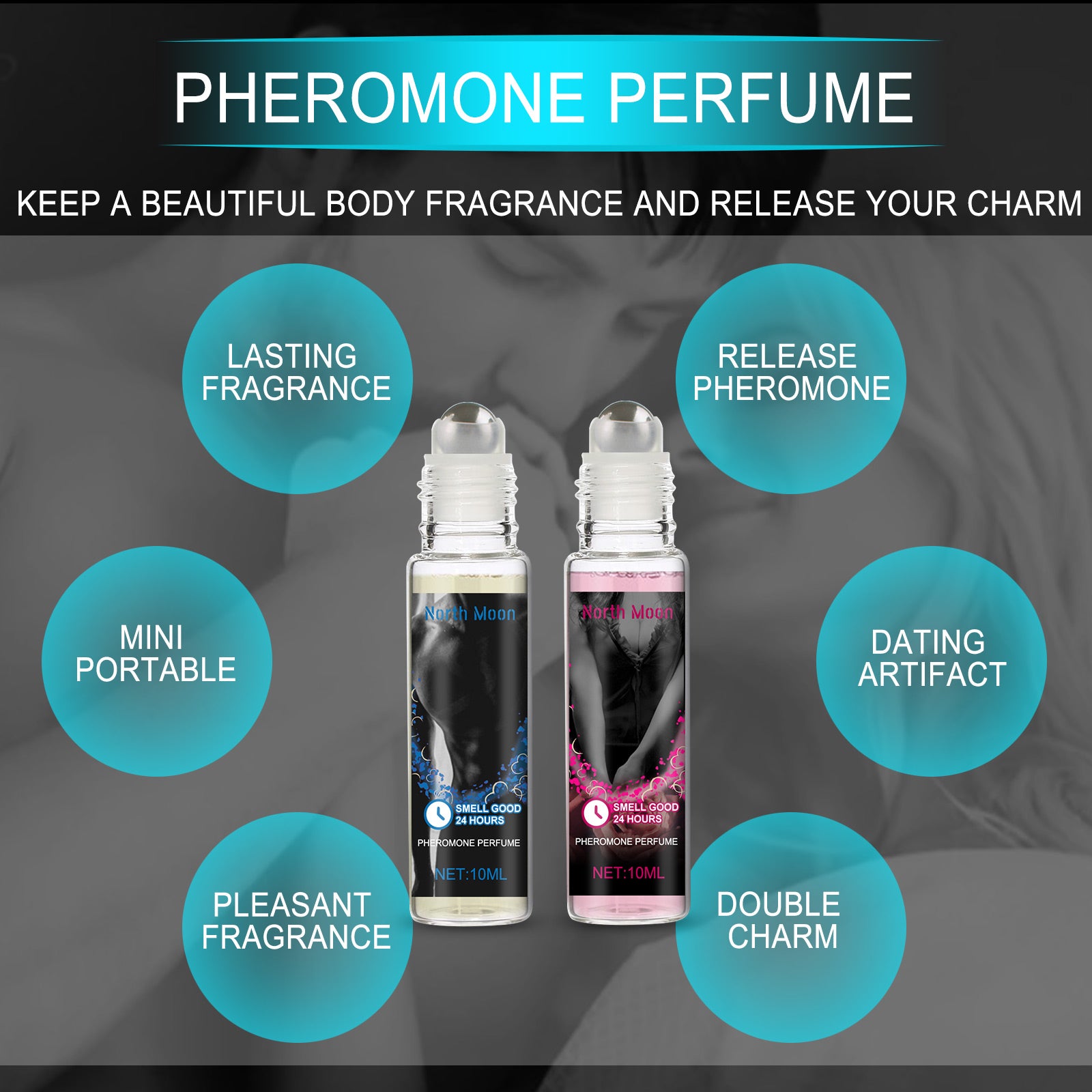 North Moon Roll-On Perfume, Natural Long-Lasting Fresh Light Atmosphere Perfume Keep Fragrance Ball Perfume