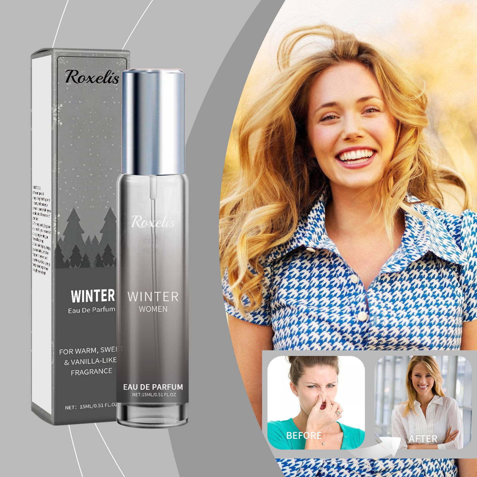 Roxelis Winter Perfume Warm Vanilla Natural Fresh Light Fragrance Portable Lasting Fragrance Exudes Charm Perfume