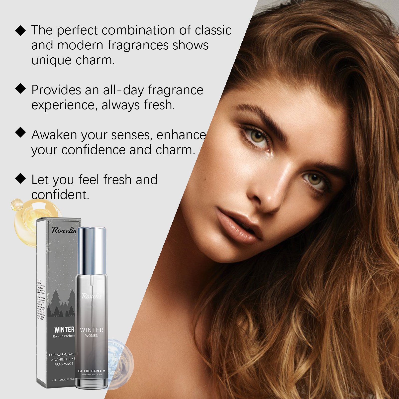 Roxelis Winter Perfume Warm Vanilla Natural Fresh Light Fragrance Portable Lasting Fragrance Exudes Charm Perfume