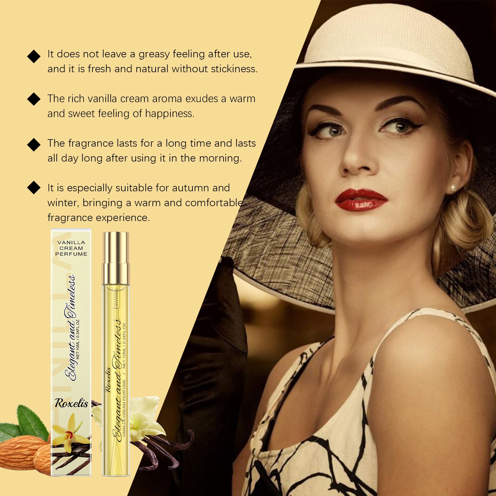 Roxelis Vanilla Cream Eau De Toilette, Fresh And Light To Wear Everyday Portable Vanilla Fragrance Charm Eau De Toilette