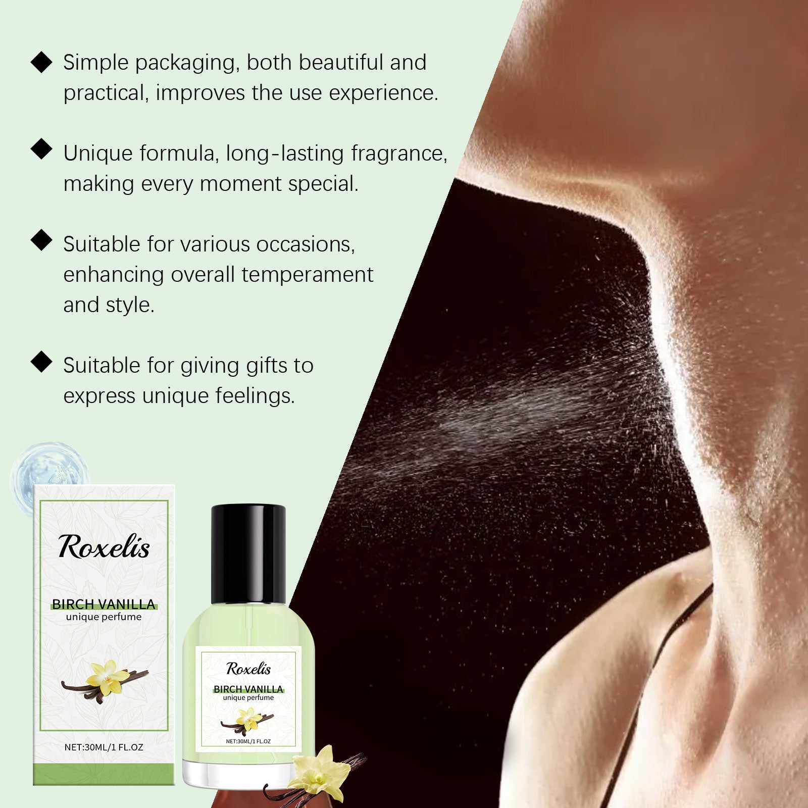Roxelis Birch Vanilla Unique Fragrance Date Charm Perfume Birch Vanilla Light Fragrance Elegant Charming Portable Perfume