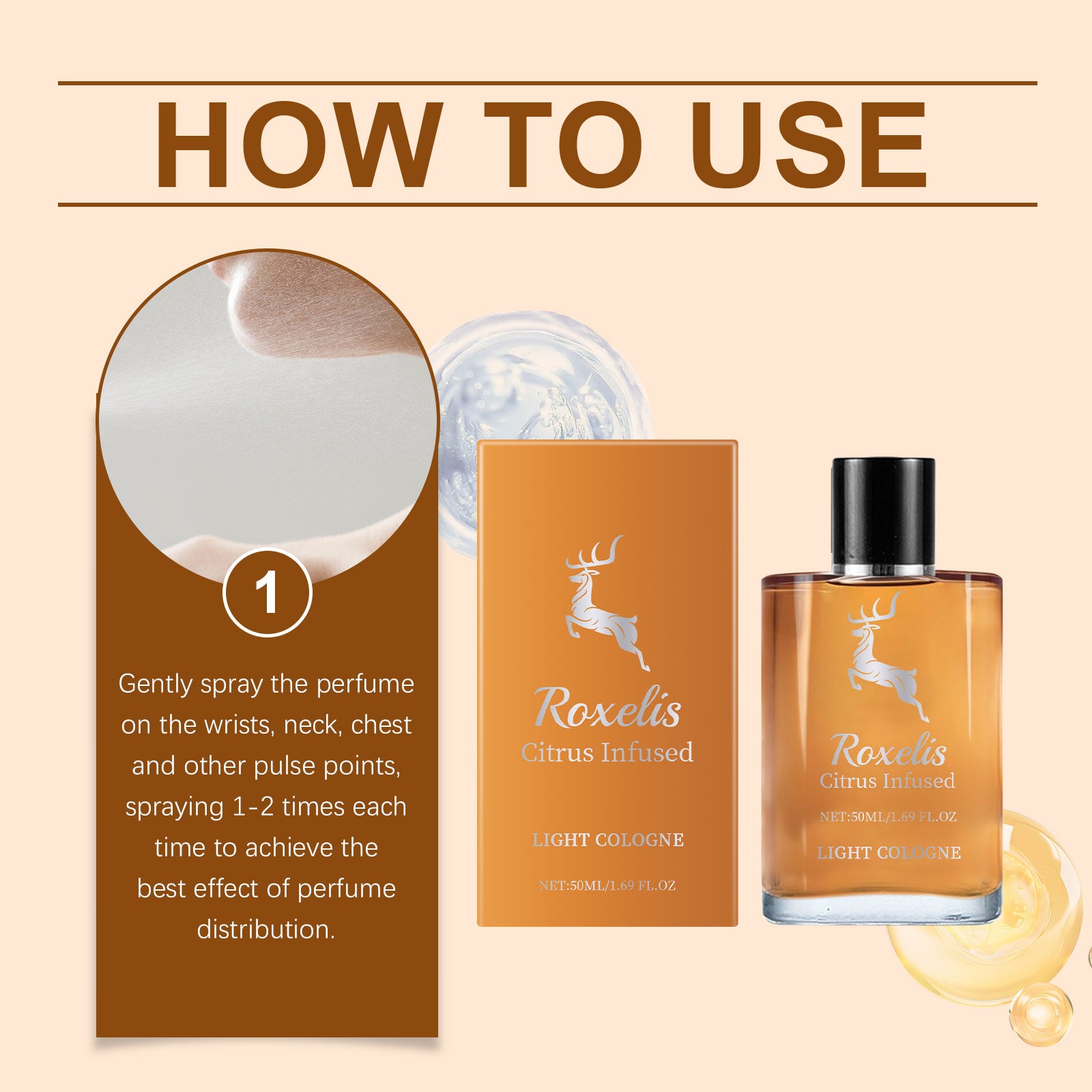 Roxelis Orange Cologne Charm Perfume Natural Fresh Light Elegant Release Temperament Stay Fragrance Portable Date Perfume