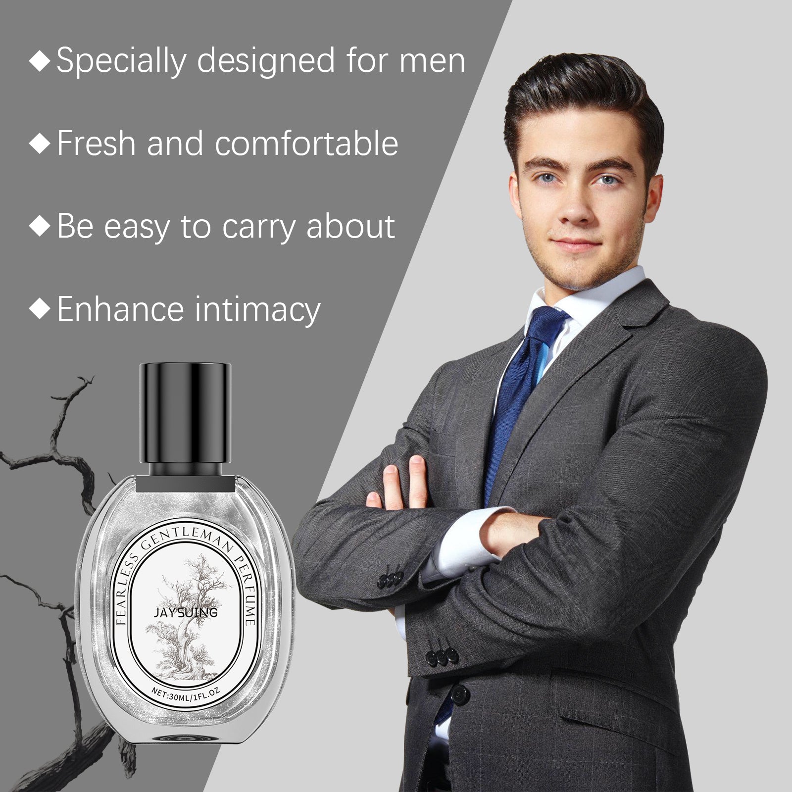 Jaysuing Fearless Gentleman Perfume, Classic High-Grade Light Fragrance Wood Men Dating Lasting Fragrance Small Fresh