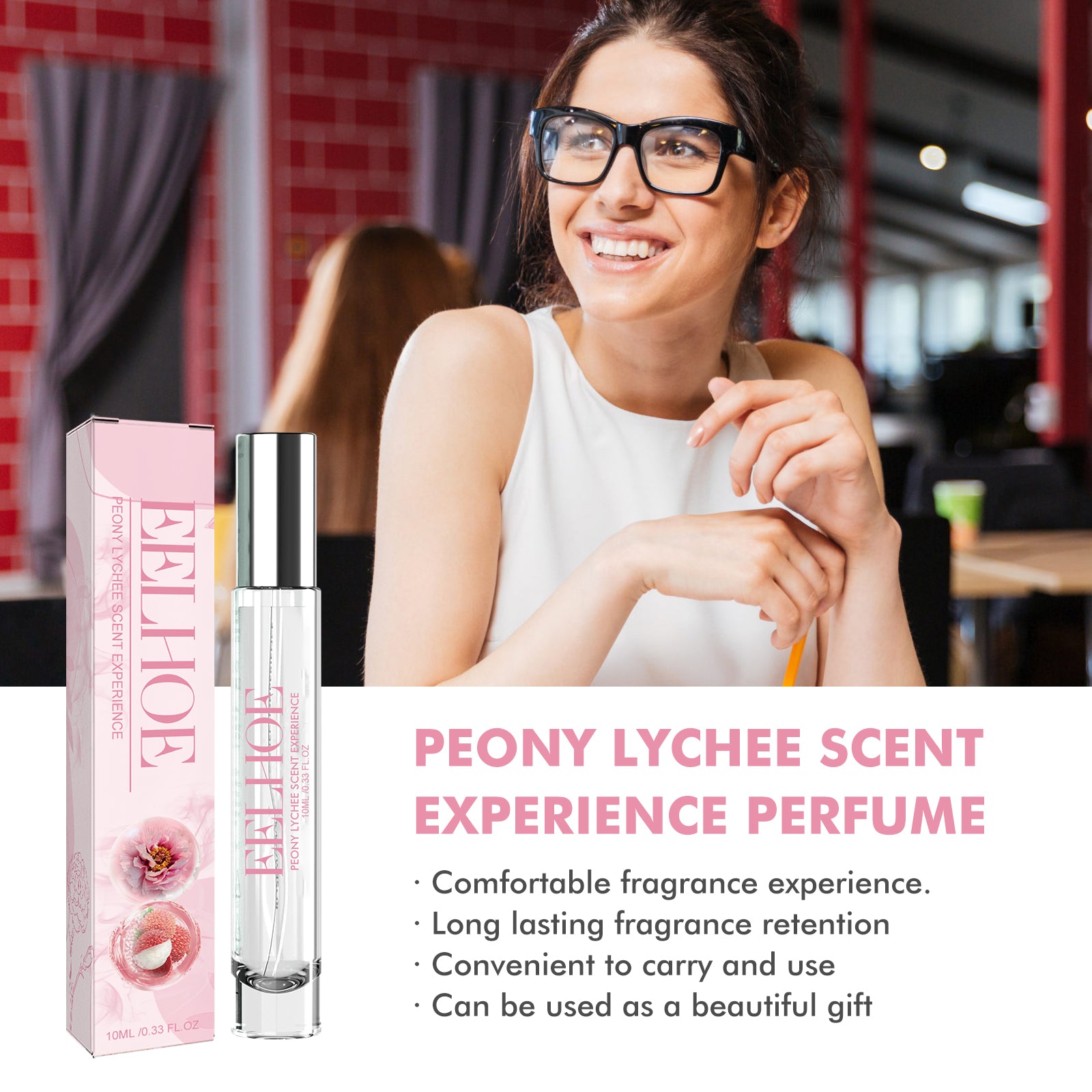 EELHOE Peony Lychee Scent Experience Perfume, Natural Fresh Lasting Fragrance Atmosphere Portable Niche Perfume