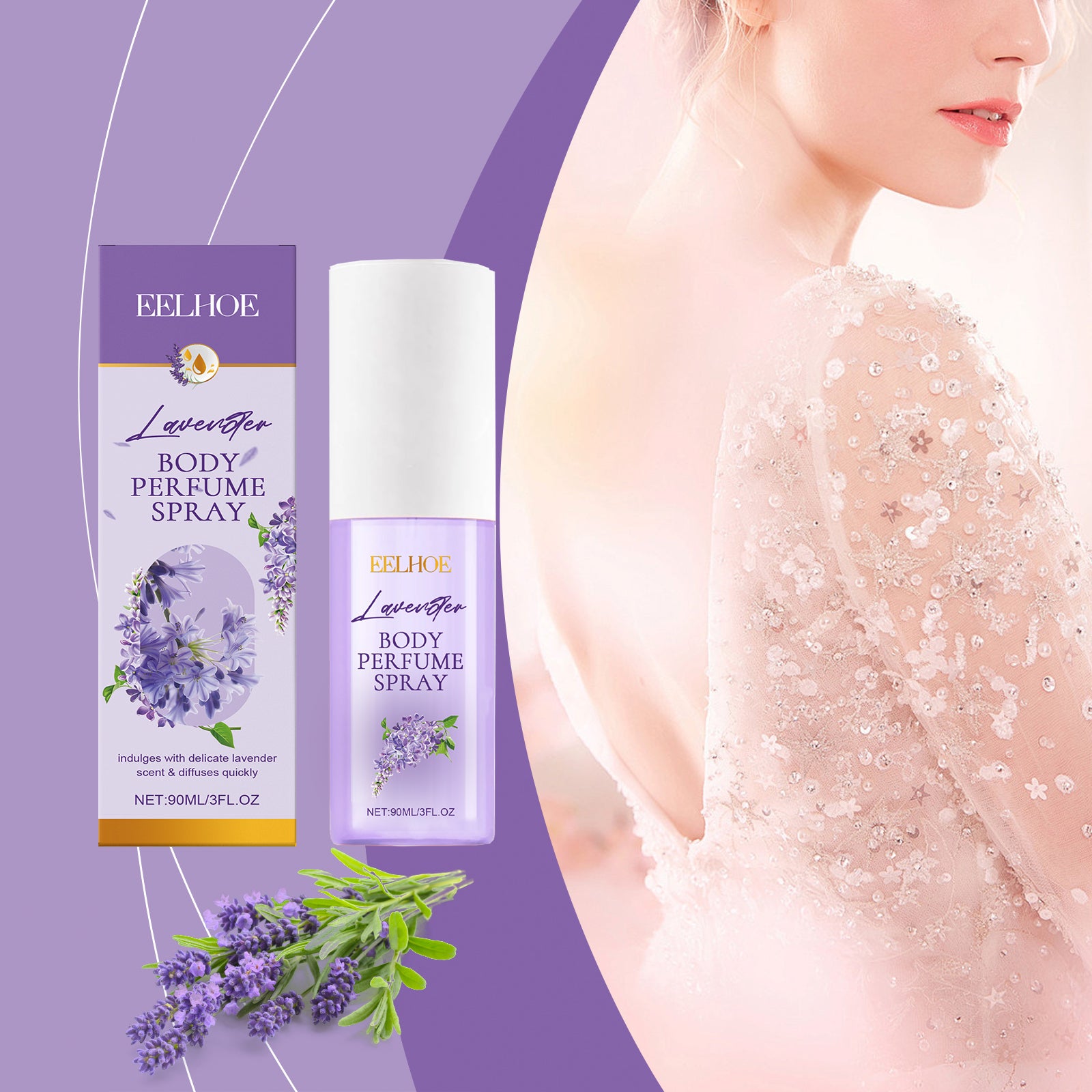 EELHOE Lavender Body Perfume Spray, Lasting Fragrance Lavender Fragrance Refreshing Floral Perfume
