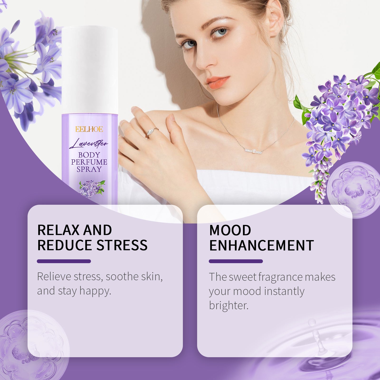 EELHOE Lavender Body Perfume Spray, Lasting Fragrance Lavender Fragrance Refreshing Floral Perfume