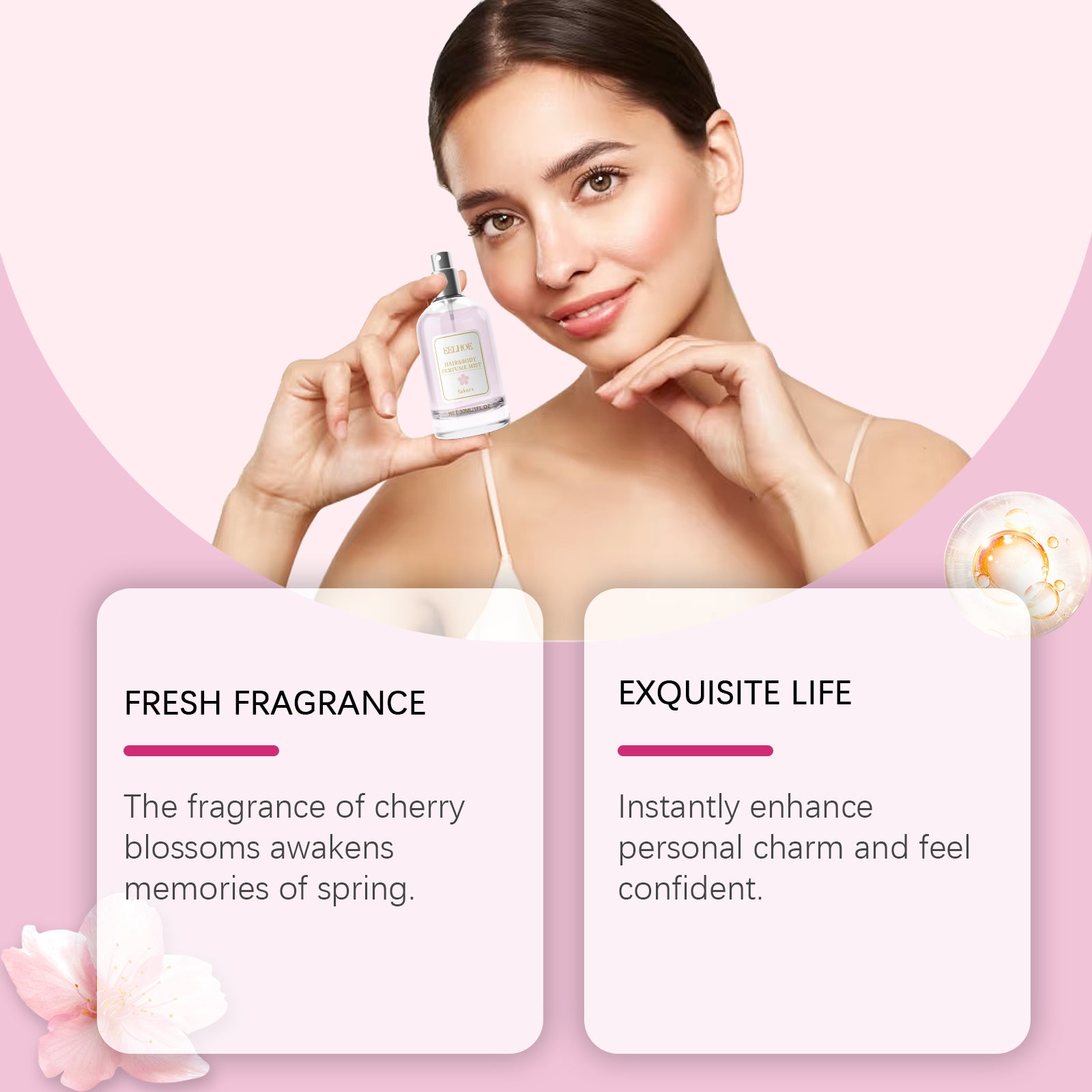 EELHOE Cherry Blossom Body Hair Eau De Parfum Spray Elegant Fresh Dating Atmosphere Natural Niche Eau De Parfum Spray
