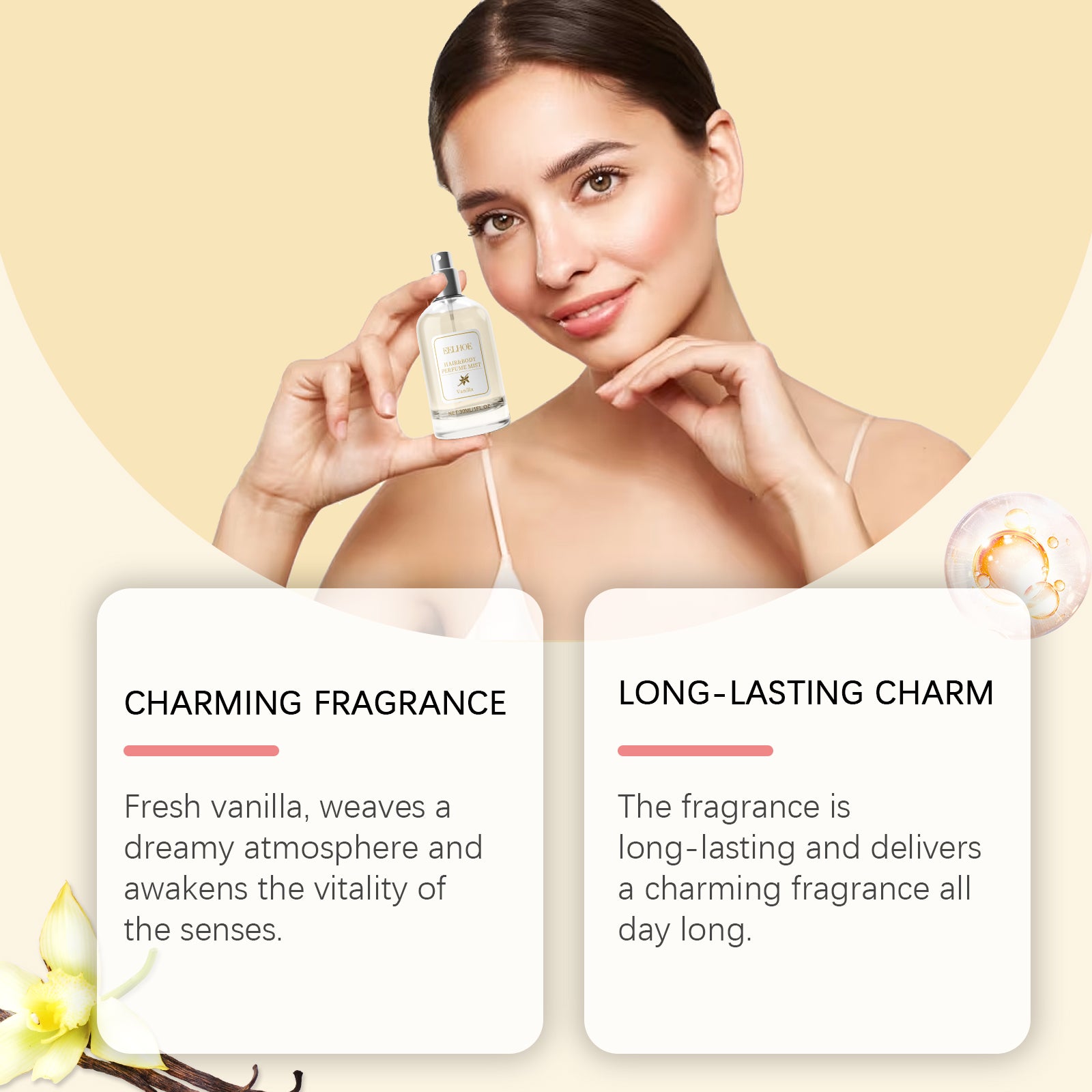 EELHOE Vanilla Body Hair Perfume Spray Long-Lasting Light Fragrance Fresh Floral Fragrance Ladies Niche Perfume Spray