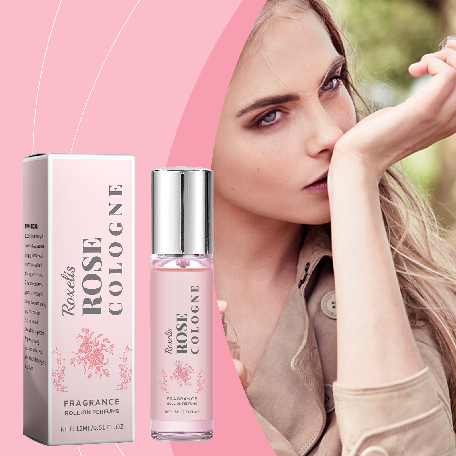 Roxelis Rose Elegant Roll-On Perfume Women's Wrist Long-Lasting Light Fragrance Fresh Floral Roses Keep Perfume Perfume