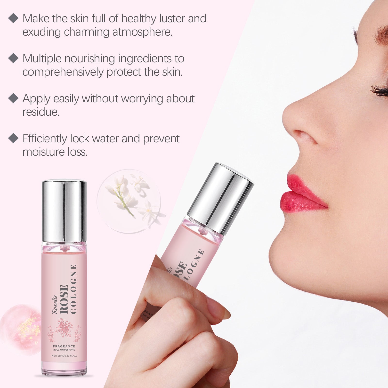 Roxelis Rose Elegant Roll-On Perfume Women's Wrist Long-Lasting Light Fragrance Fresh Floral Roses Keep Perfume Perfume