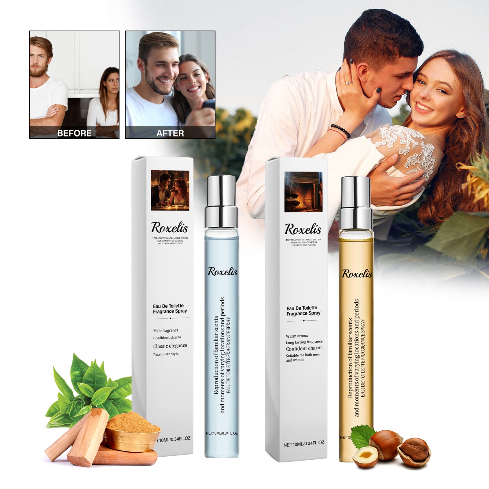 Roxelis Eau De Toilette Fragrance Spray, Men And Women Long-Lasting Light Fragrance Fresh Natural Couple Dating Exudes Charming Atmosphere Sandalwood Perfume