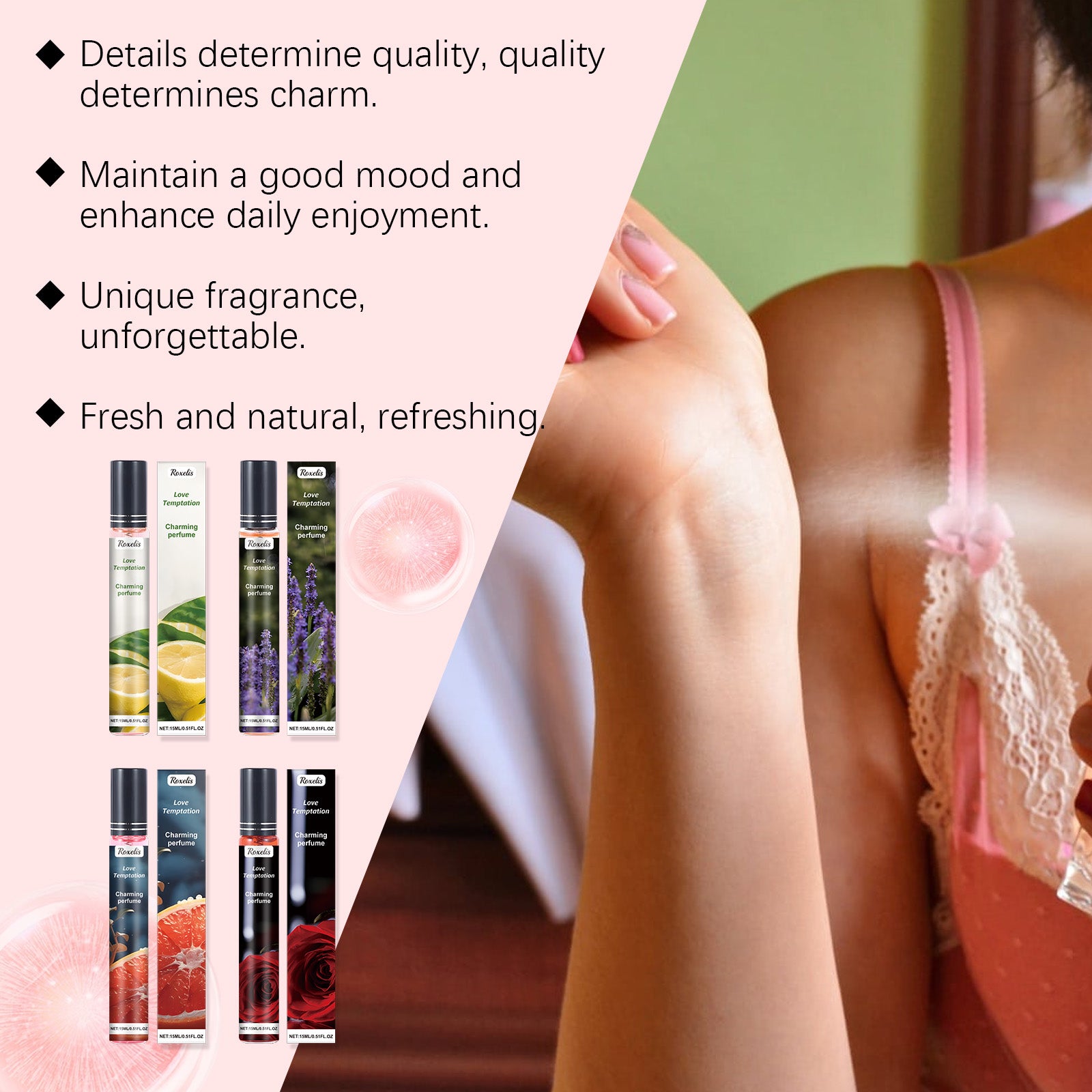 Charm Perfume (Rose), Portable Niche Stay Fragrance Gentle Date Behind The Ear Neck Atmosphere Light Elegant Fresh Perfume