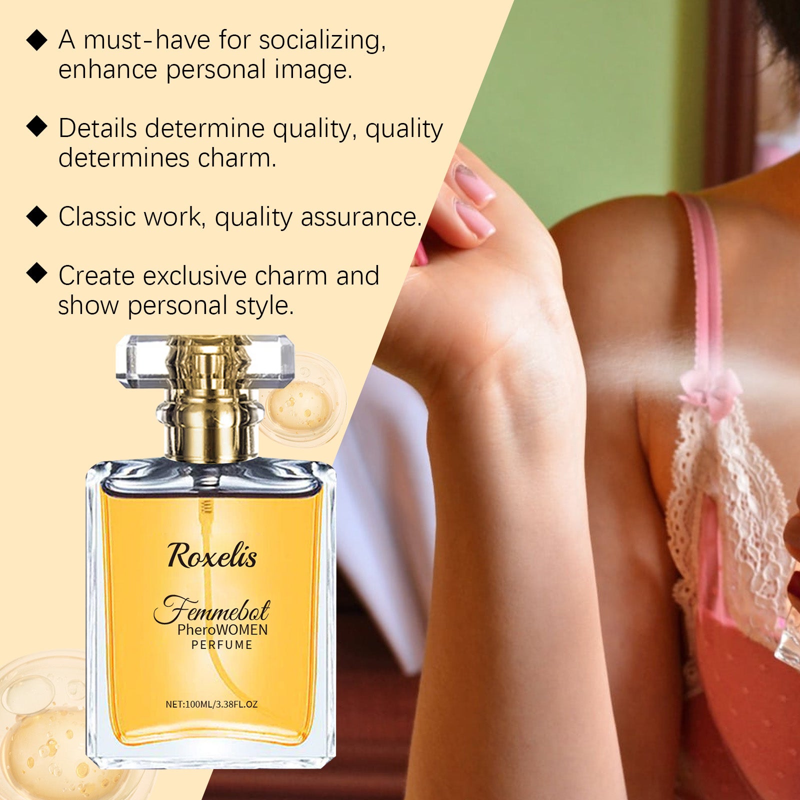 Roxelis Femmebot Pherowomen Perfume, Light Elegant Exudes Fresh Niche Lovers Dating Portable Charm Perfume